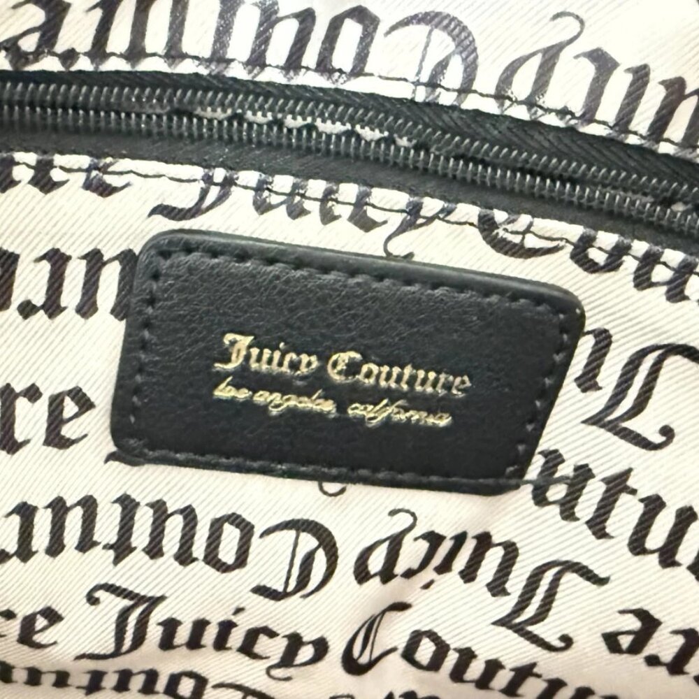 NWT Juicy Couture Gothic Logo Crossbody Satchel Bag Heart Charm Beige & Black - Picture 11 of 15
